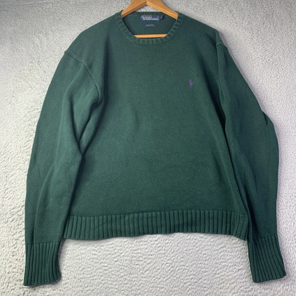 Polo Ralph Lauren Knit Sweater Green Pony Embroidery 90s Large
